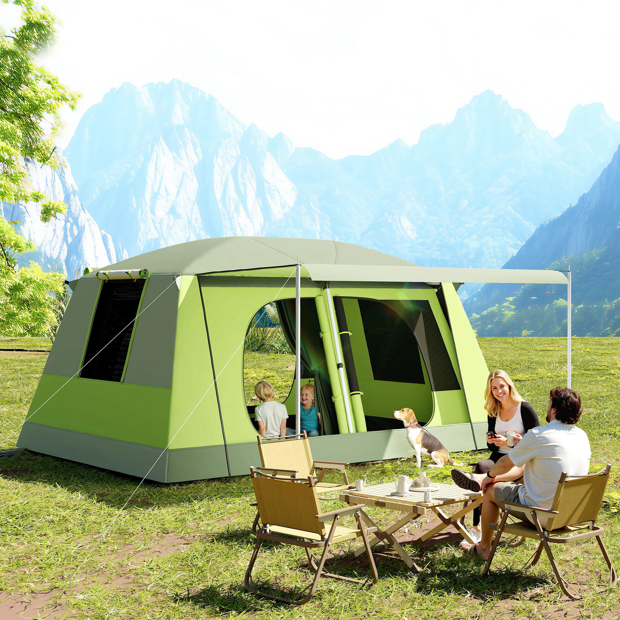 Outsunny Tenda da Campeggio con Veranda 4-8 Persone 405x305x225cm 6/8