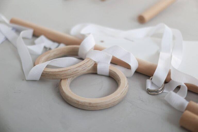 Enfant anneaux de gymnastique en bois sangles réglables Start Bois Blanc 2/7