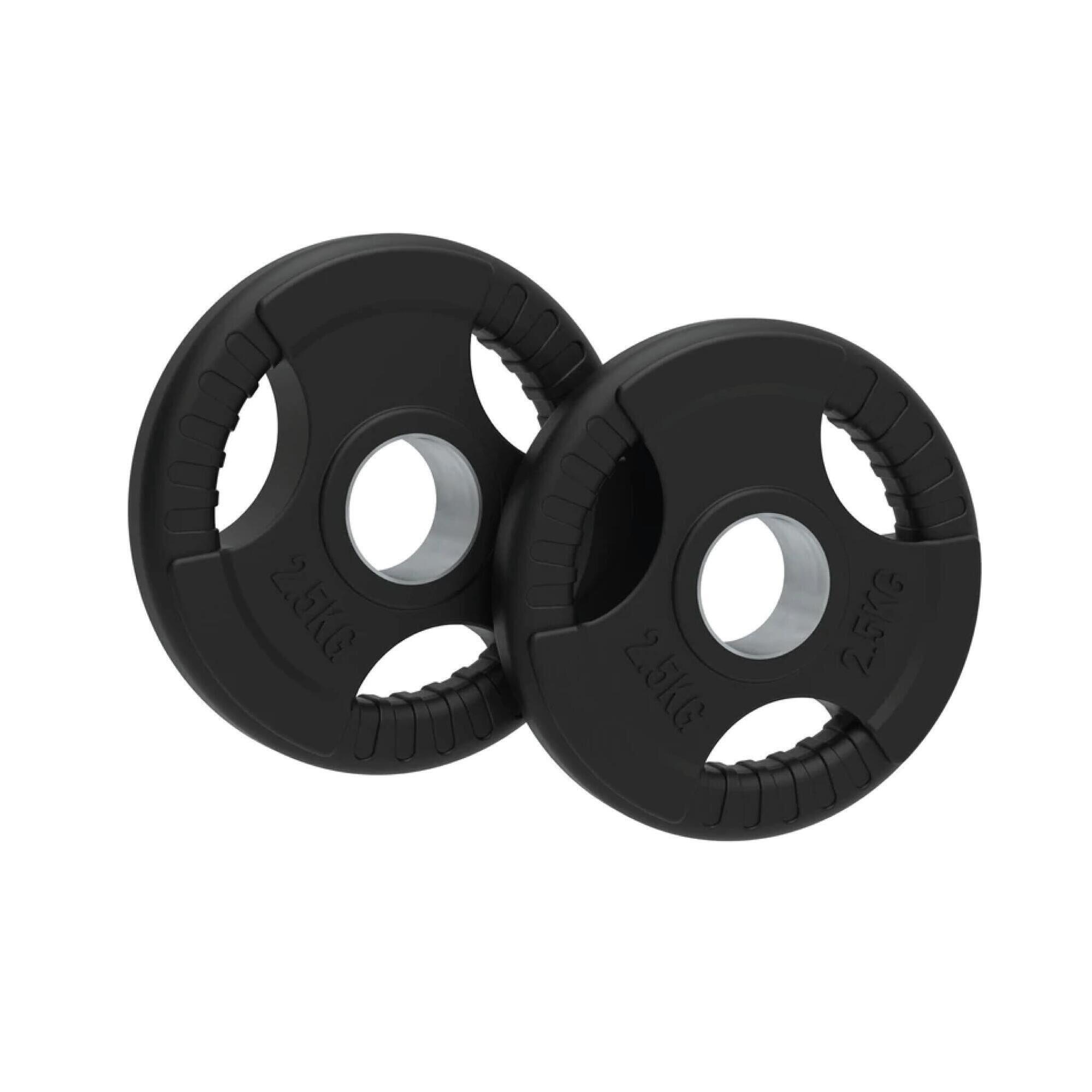 Body Revolution - Body Revolution Lot De 2 Disques Olympiques Tri-grip - 5 Kg (2 X 2,5 Kg) - Poids De Musculation - Noir - 2,5 Kg - Decathlon