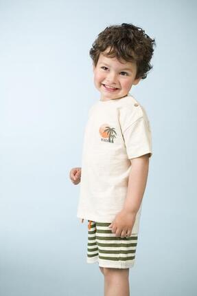 Camiseta bebé niño crudo con botones en el hombro y print palmeras