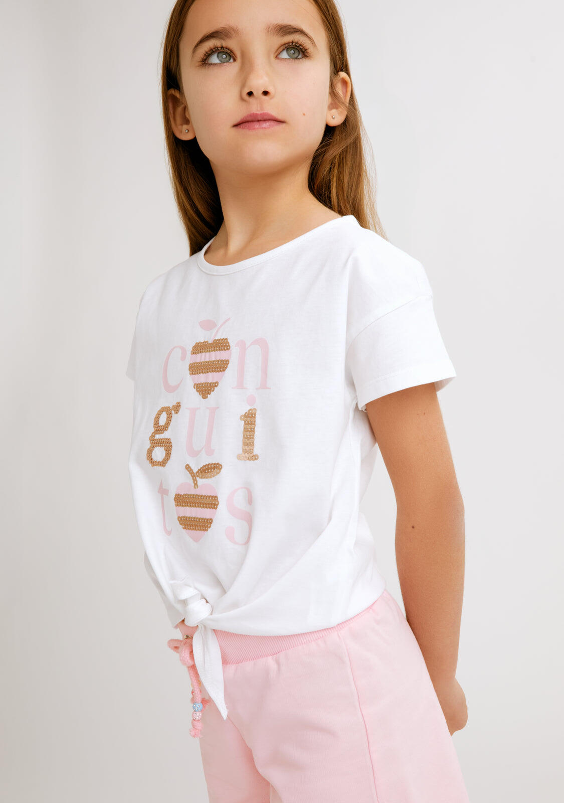 Camiseta de Niña Con Nudo en Blanco 4/5