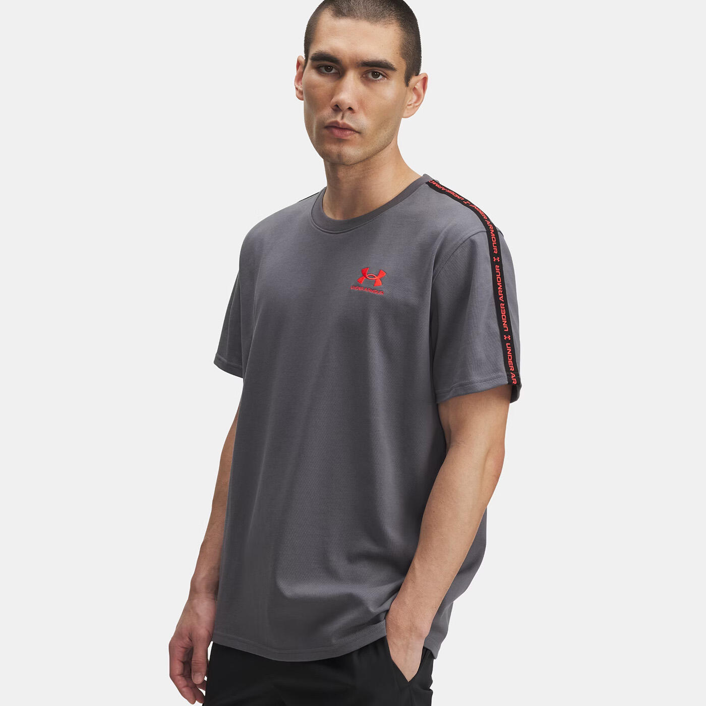 T-shirt à bandes griffées UA Icon Heavyweight pour homme Gris 1/3