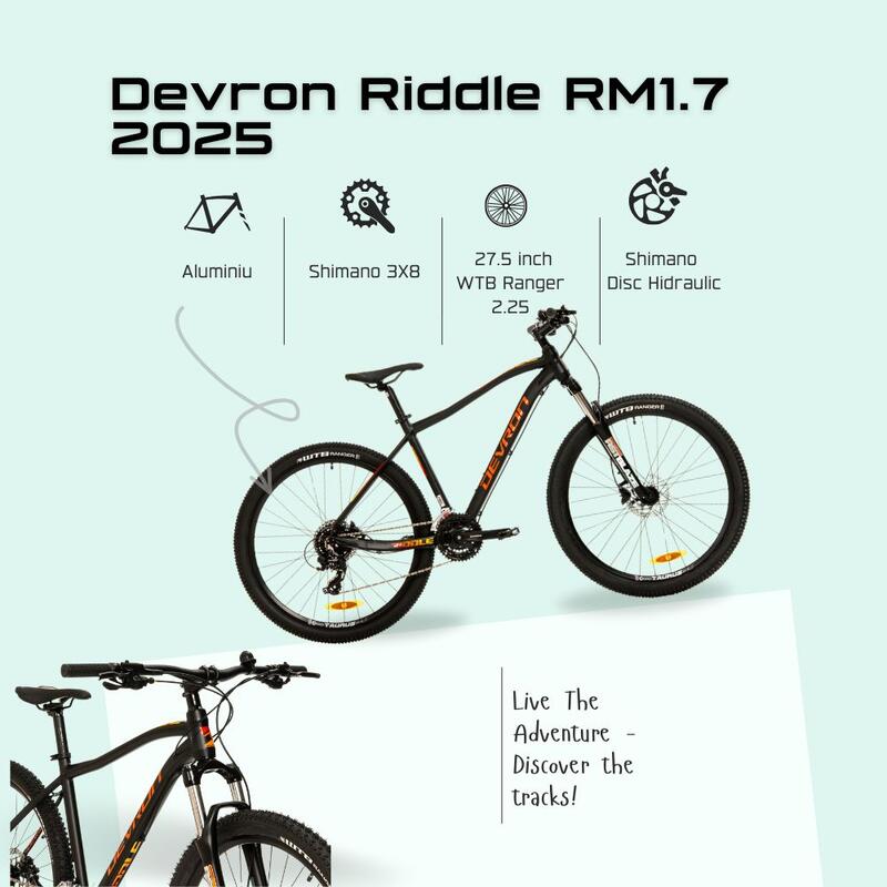 Bicicleta Mtb Devron Riddle RM1.7 2025 - 27.5 Inch, S, Negru