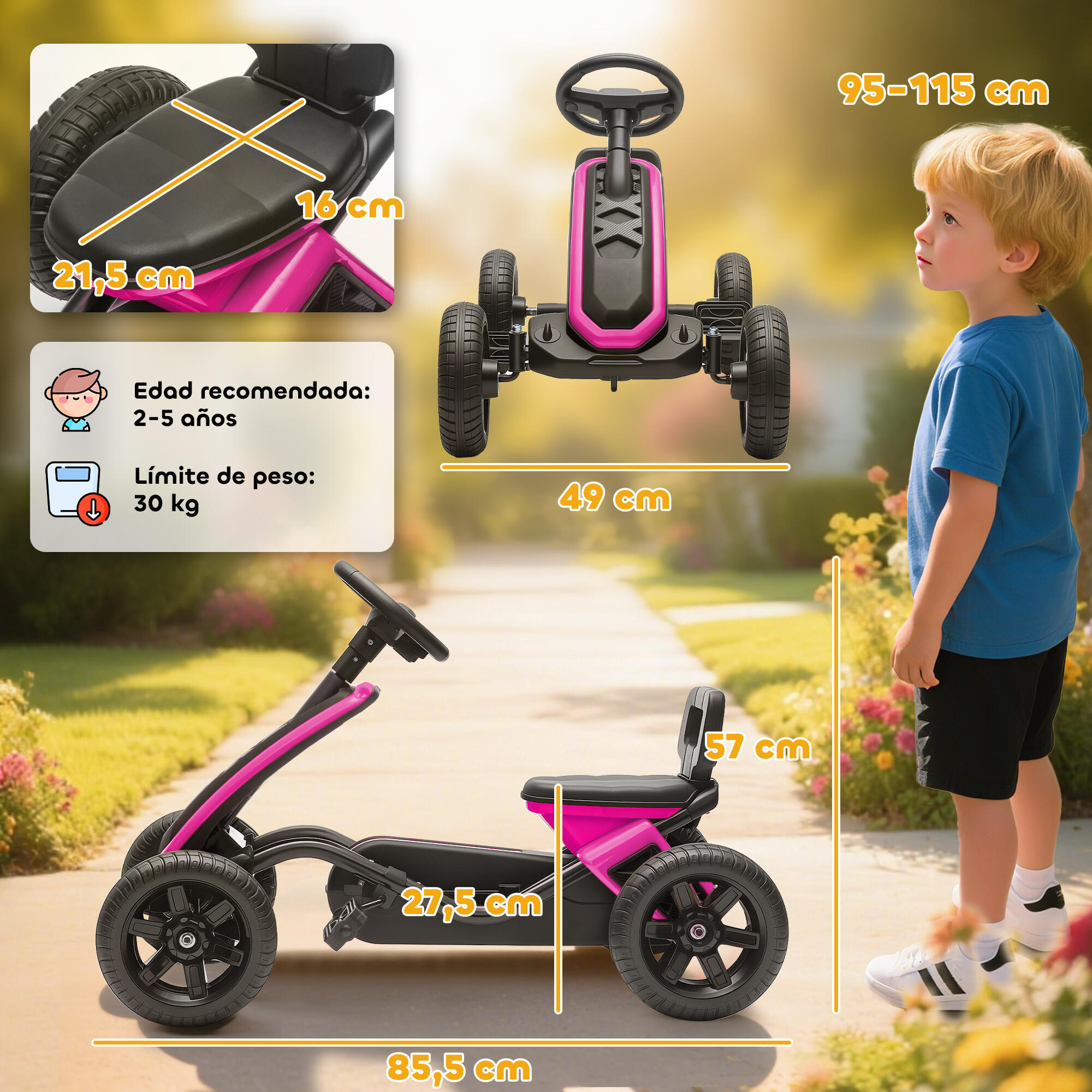 Kart a Pedales AIYAPLAY 85.5x49x57 cm Rosa 3/6
