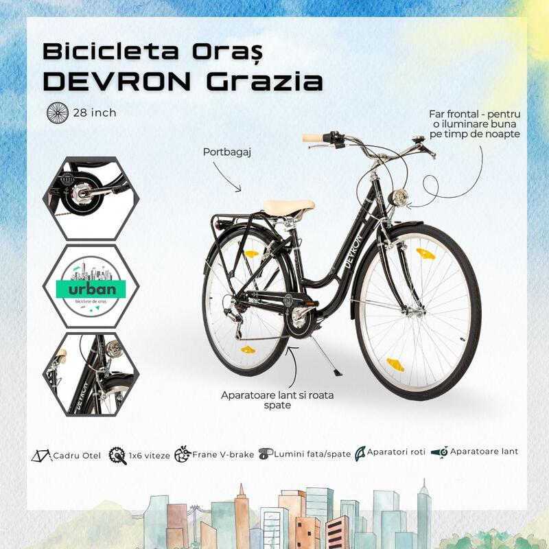 Bicicleta Oras Devron Grazia 6s Retro, M, Negru Reambalat