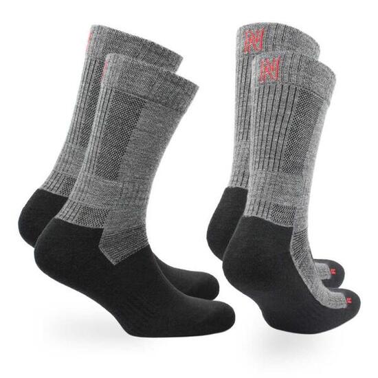 2 Paar - Wandersocken 60% Merinowolle - Anti-Blasen & Stoßdämpfung - Leonardo