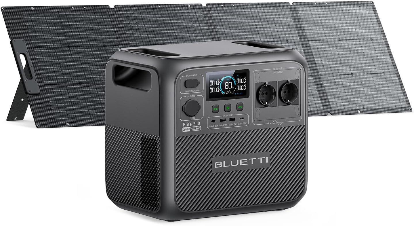 Bluetti elite 200 v2 2600w/2073.6wh gerador portátil com painel solar de 200w