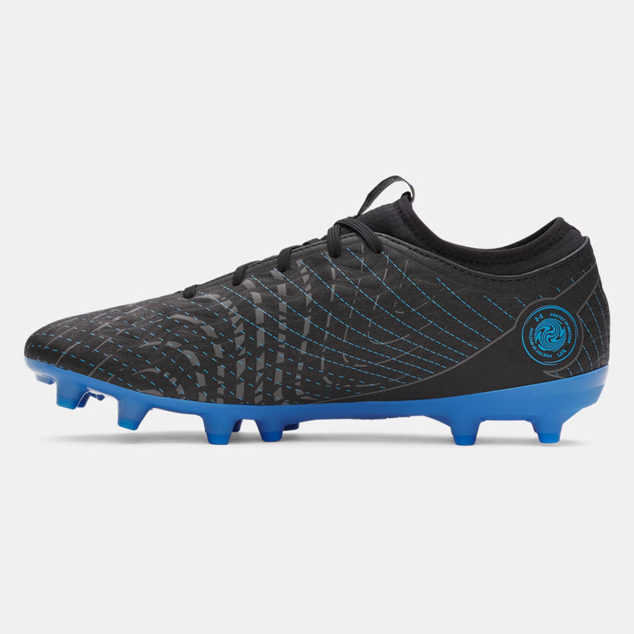 Chuteiras de futebol UA Magnetico Select 5 FG Under Armour pretas, cinza e azul 3/5