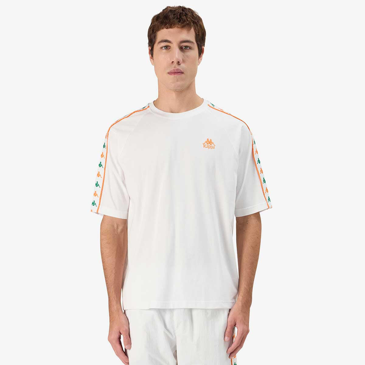 Kappa T-Shirt 222 Banda Ninon Homem Branco Verde Laranja da Decathlon