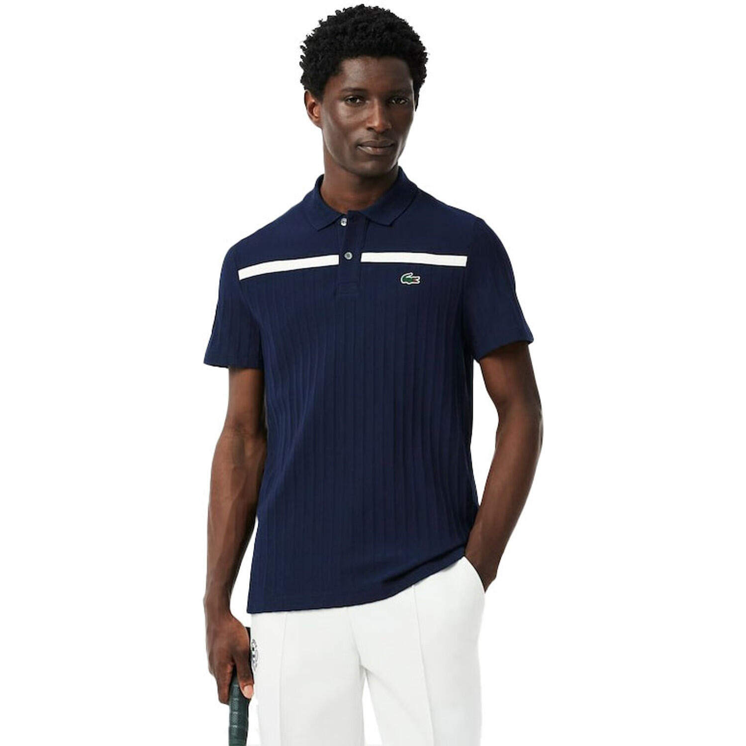LACOSTE Lacoste Performance Men's Polo Navy Blue Classic Collar Technical Fabric