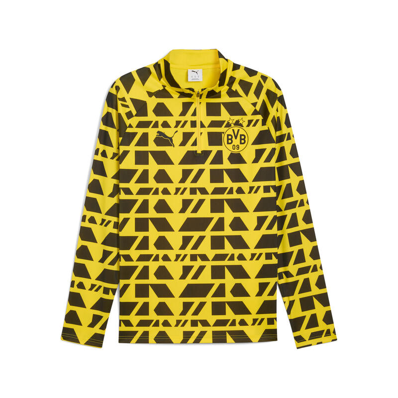 Tricou fotbal bărbați fermoar sfert Borussia Dortmund, galben PUMA
