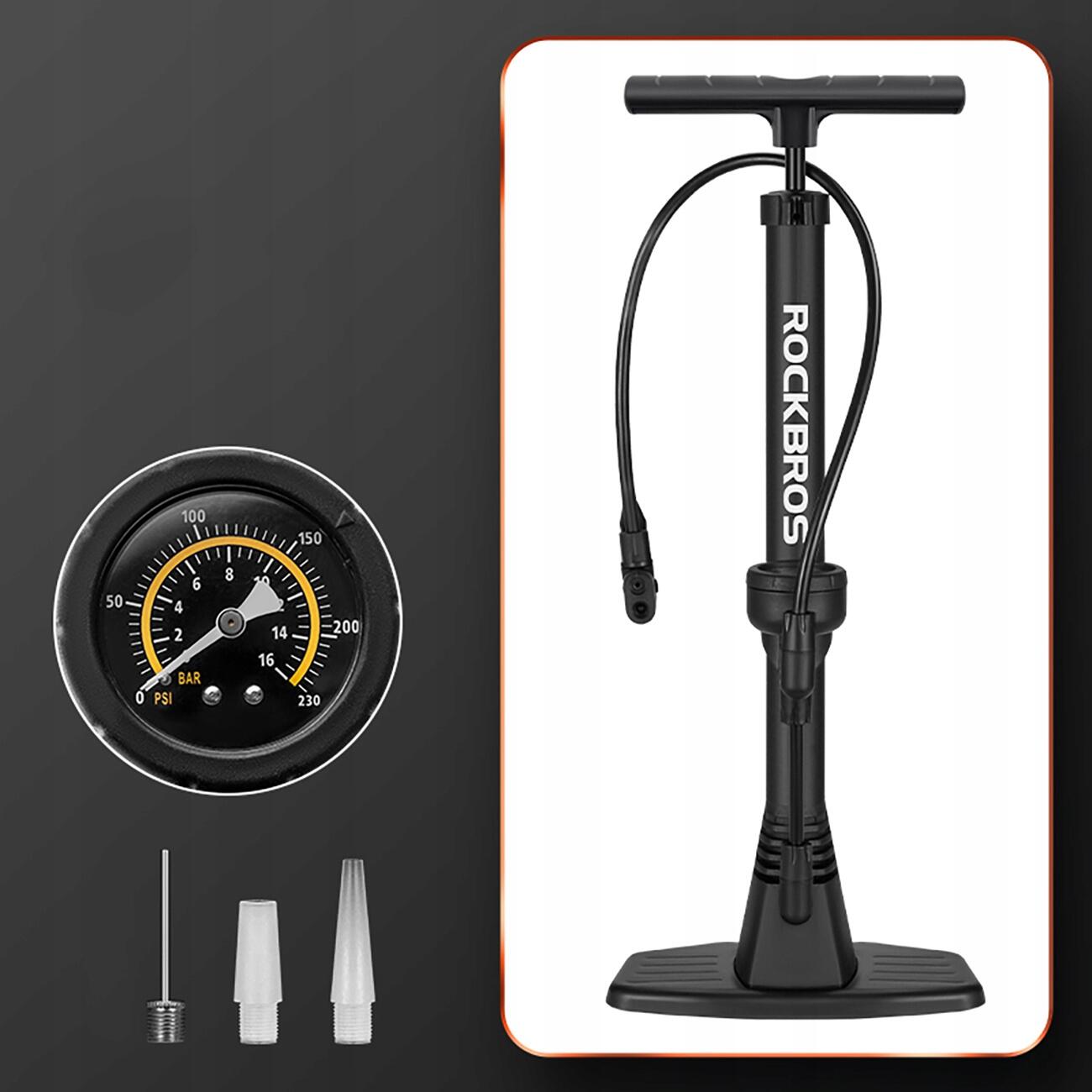 Pompa a pedale Rockbros 42510001001 nera — Manometro, Presta/Schrader 3/7