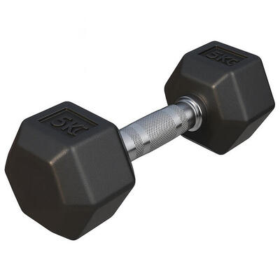 Dumbbell - 1 x 5 kg - gietijzer - hexagon - halter