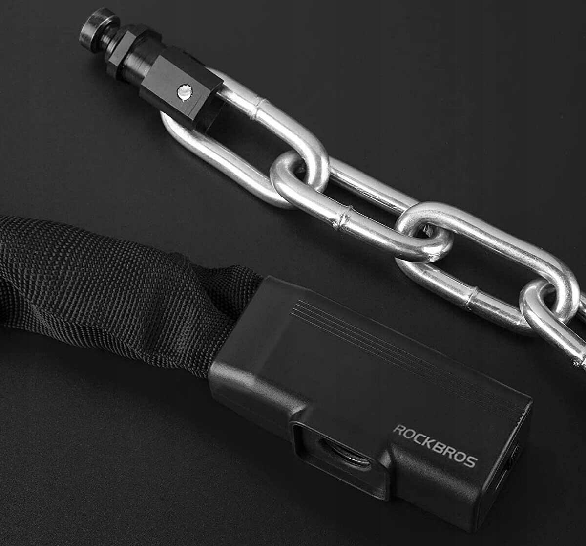 Łańcuch zabezpieczający Rockbros zapięcie rowerowe z kluczem 97 cm czarny 6/7