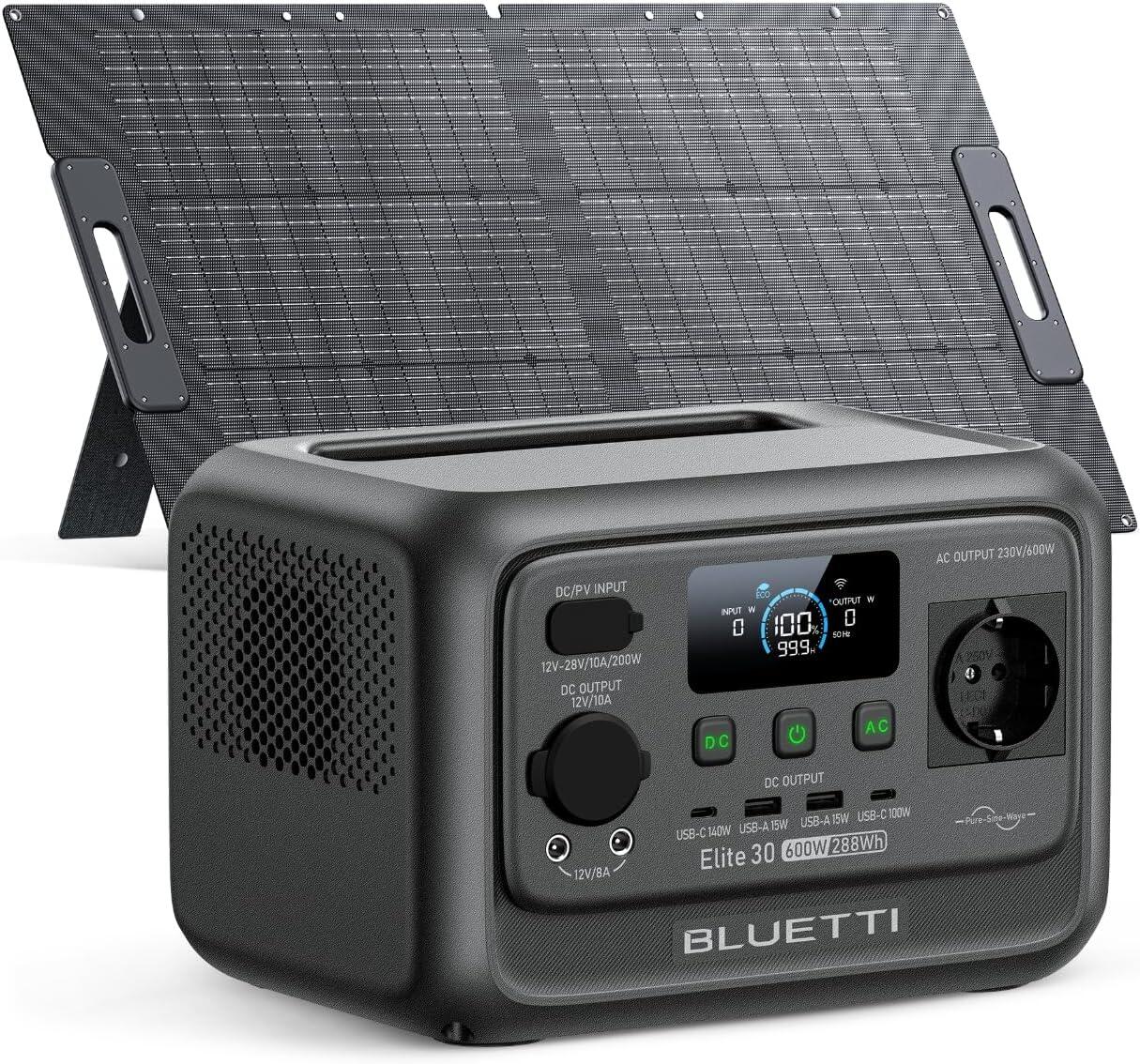 Gerador solar bluetti elite 30 v2 600w + painel solar de 100w para campismo