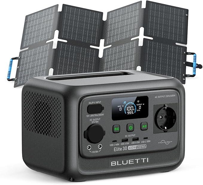 Gerador solar bluetti elite 30 v2 600w + painel solar de 60w para campismo
