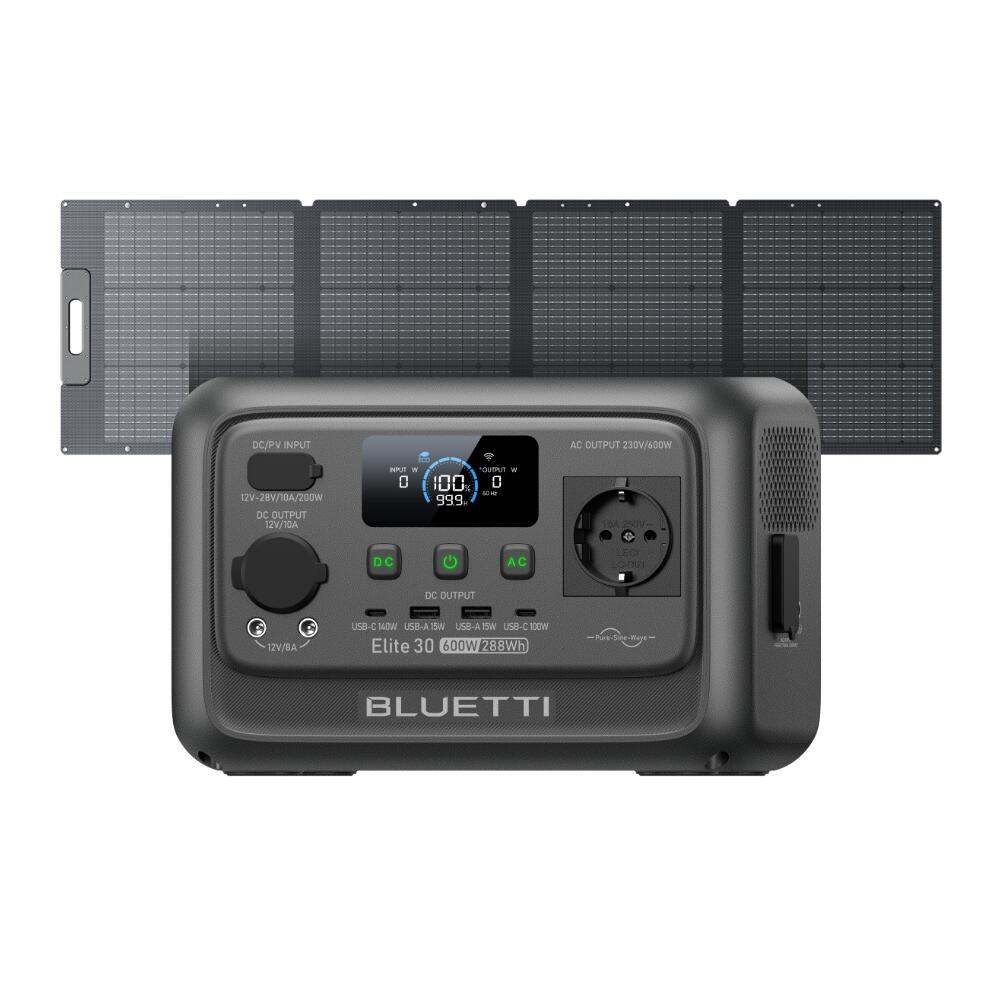 Gerador solar bluetti elite 30 v2 600w + painel solar de 200w para campismo