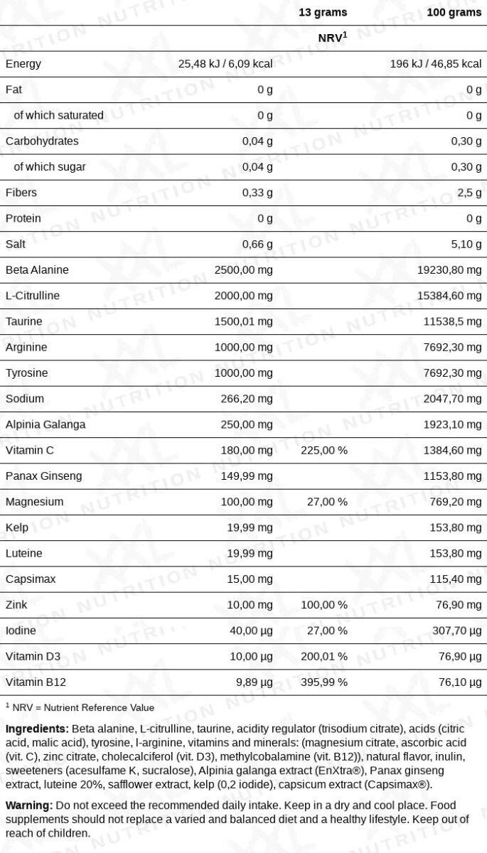 Black Label - Pre Workout - Orange (Sans Caféine) - 390 grammes (30 doses) 2/2