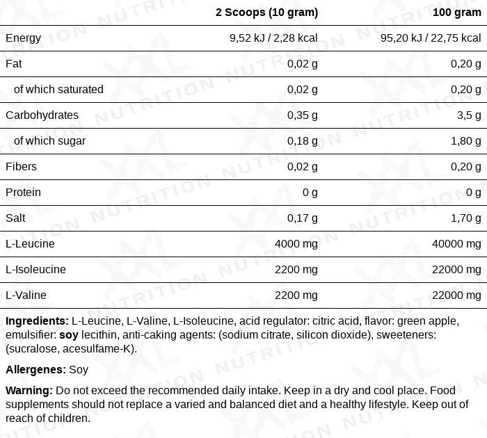 BCAA Powder - BCAA 2:1:1, Essentiële Aminozuren - Green Apple - 500 gram 2/2