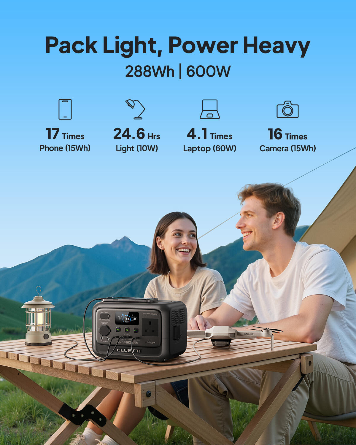 BLUETTI Solar Generator Elite 30 V2+60W Solar panel,288Wh for Camping,Road Trip 4/7