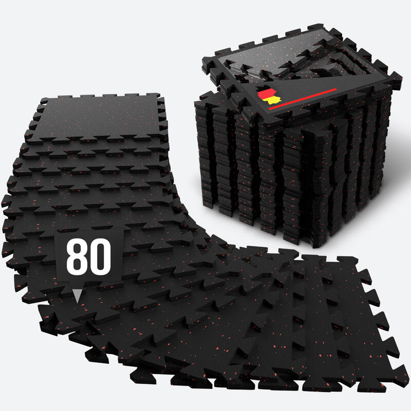 Tapis de sol fitness – caoutchouc épais – set de 80 dalles emboîtables