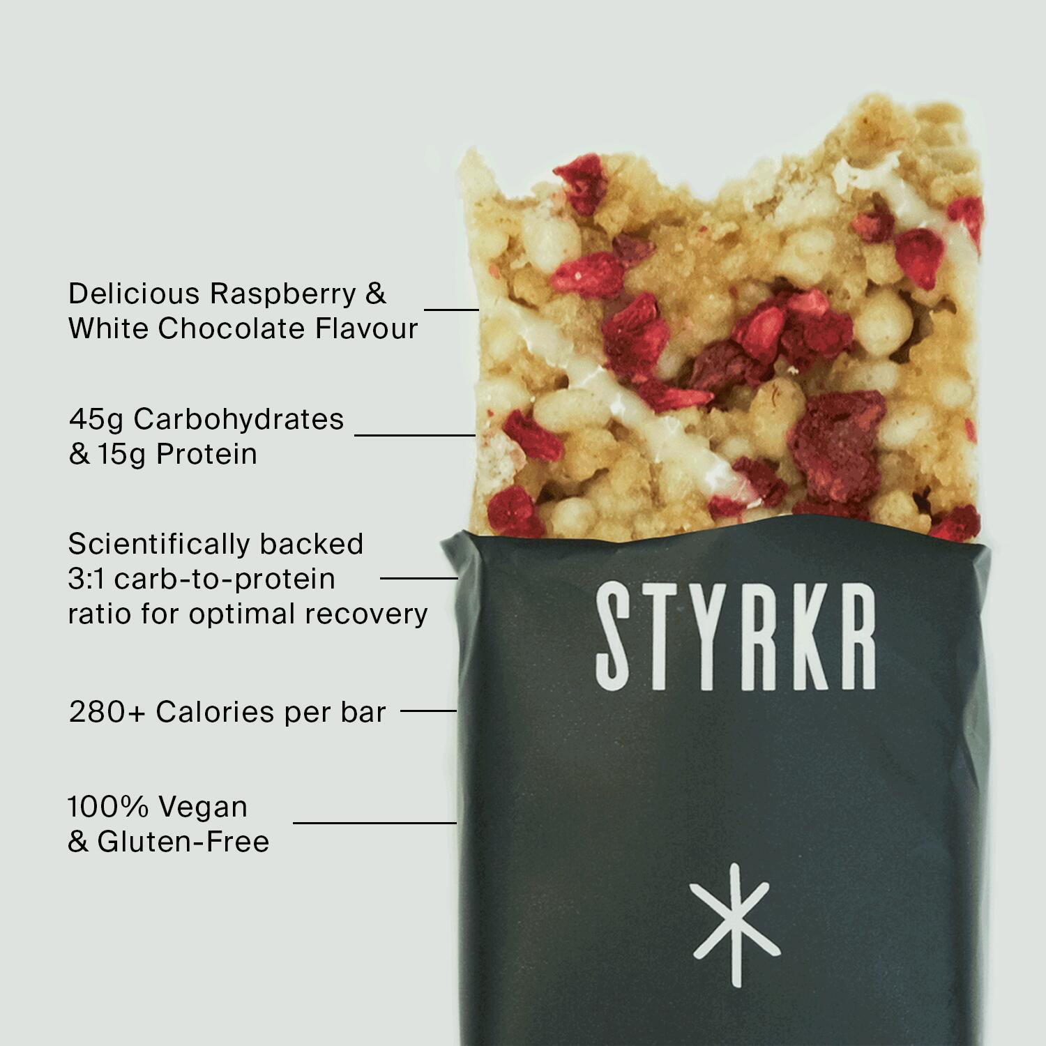Ergänzungsmittel Himbeere, Weiße Schokolade Styrkr BAR+ (x12) 2/4