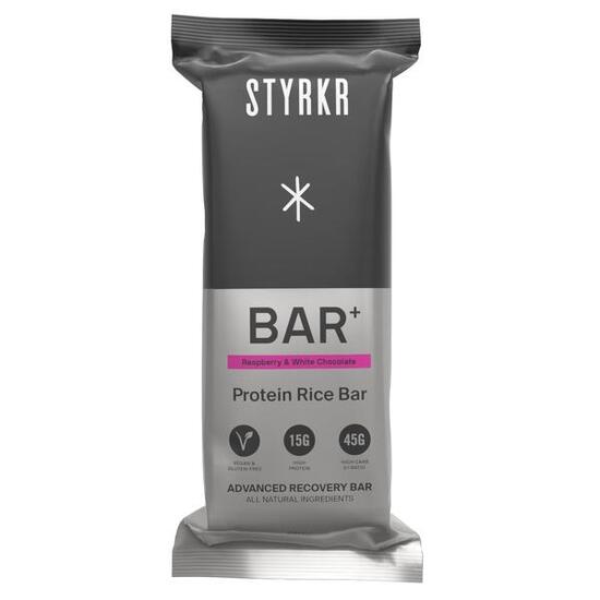 Styrkr BAR+ Framboise & Chocolat Blanc – Boîte de 12 barres – 45g/15g