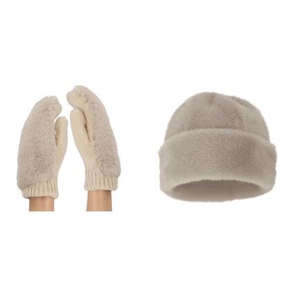Damen-Sturmhaube und fingerlose Handschuhe, modisch in Kamel.