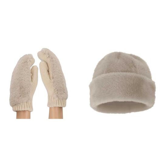 Damen-Sturmhaube und fingerlose Handschuhe, modisch in Kamel.
