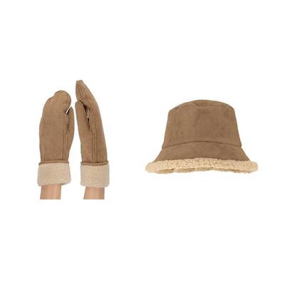 Dames wanten en bucket hat suéde zwart one size