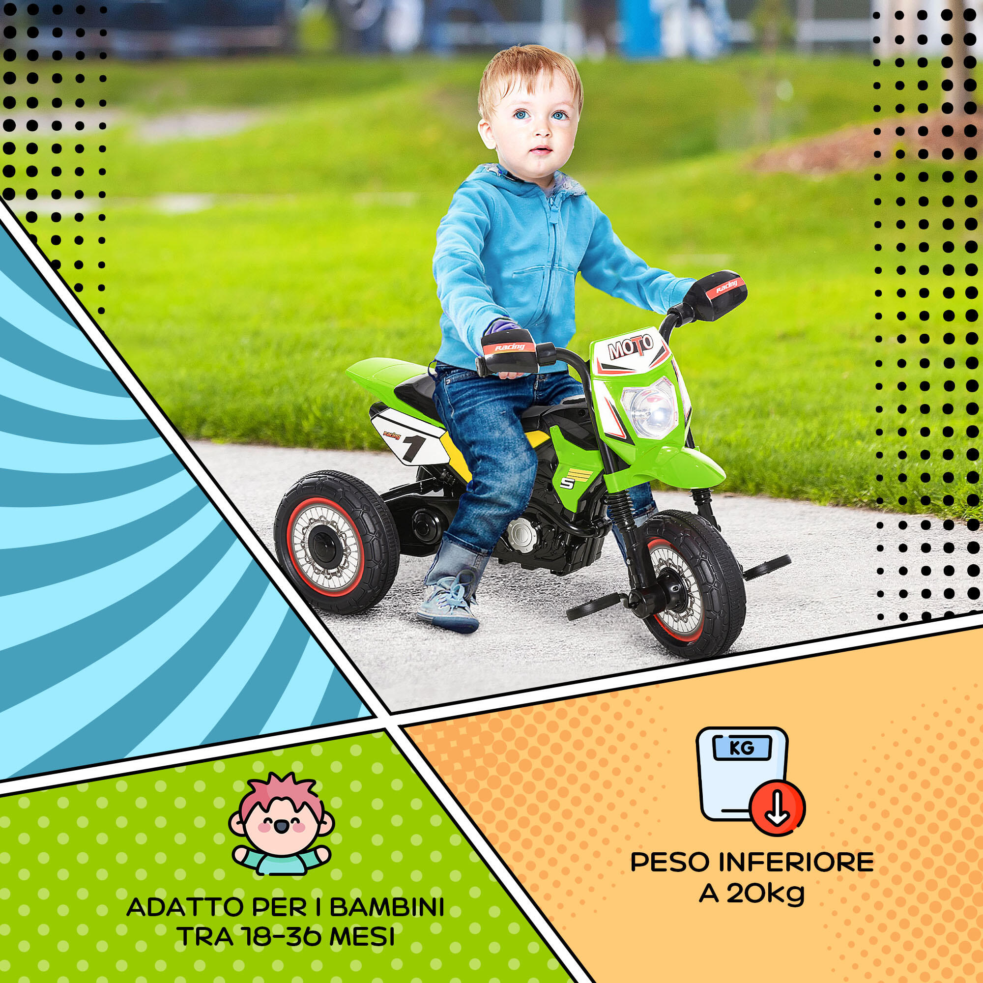 HOMCOM Triciclo per Bambini Stile Moto a Pedali con Luci e Suoni Età 18-36 Mesi 6/7