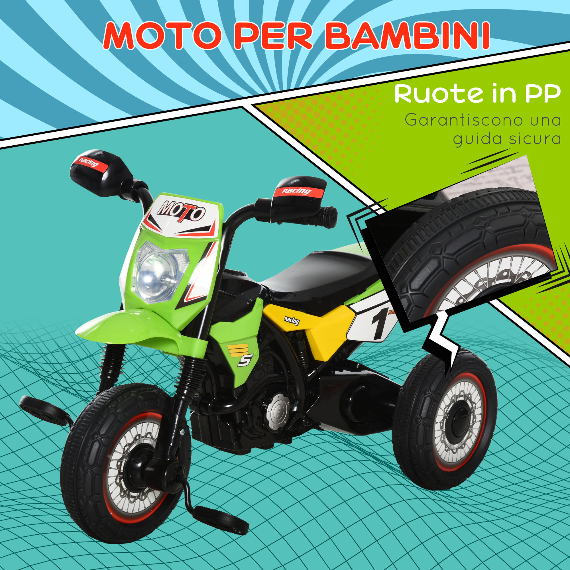 HOMCOM Triciclo per Bambini Stile Moto a Pedali con Luci e Suoni Età 18-36 Mesi 4/7