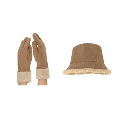 Handschuhe und Fischerhut - Wildleder - Schwarz