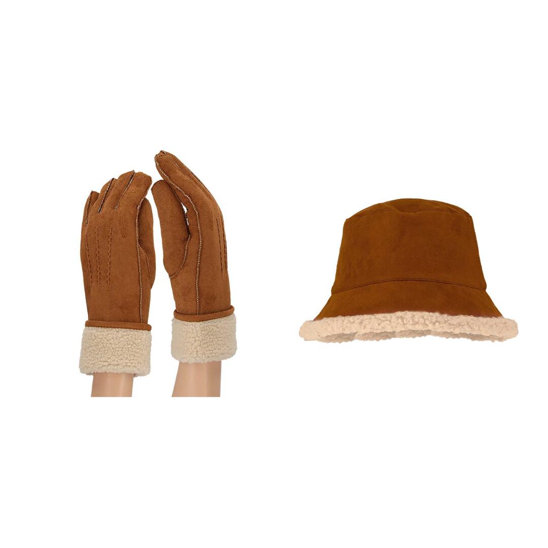 HEAT KEEPER Handschuhe und Fischerhut - Wildleder - Cognac