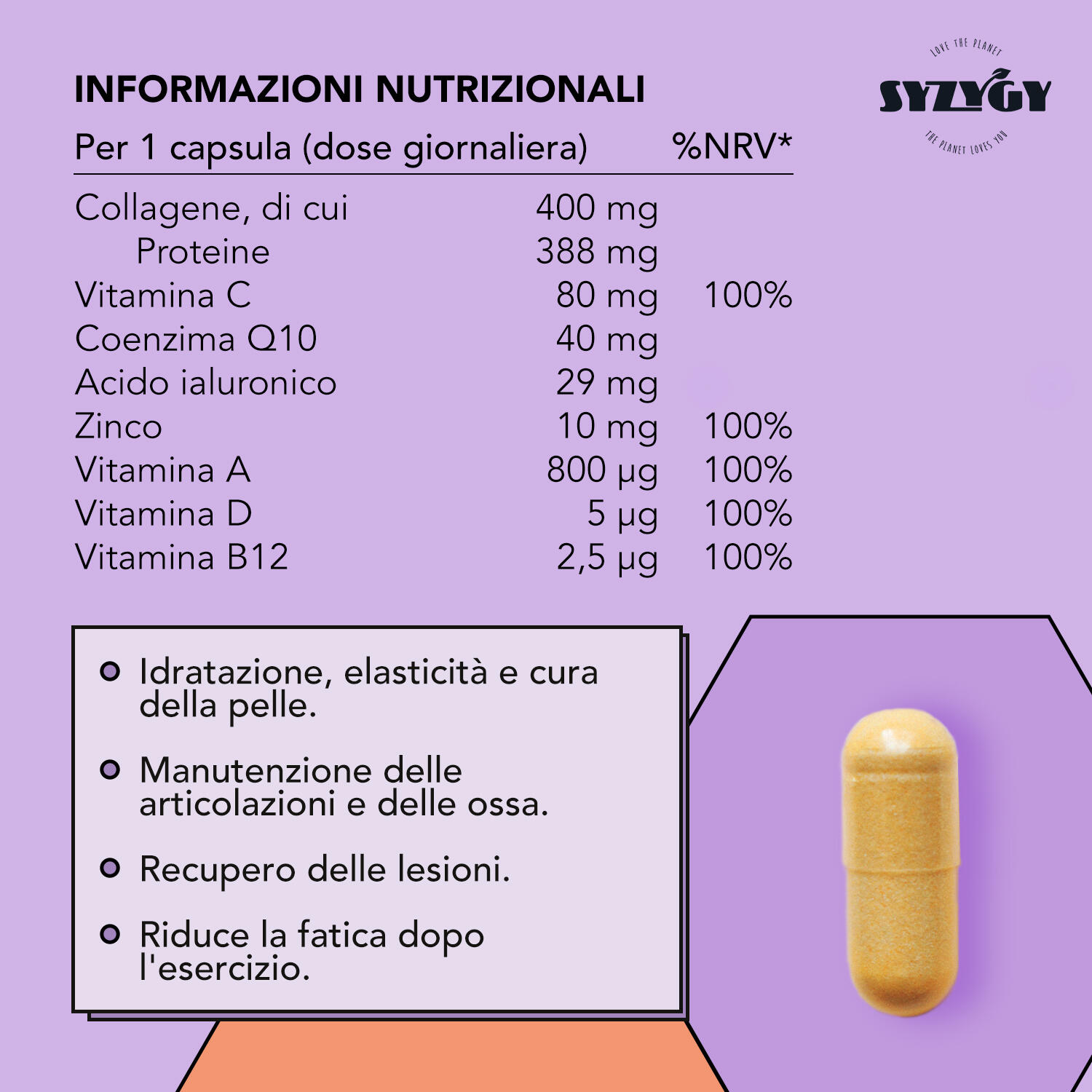 Colágeno, Ácido Hialurónico, Q10, Vitamina A, C, D, B12 y Zinc Syzygy Food 5/5