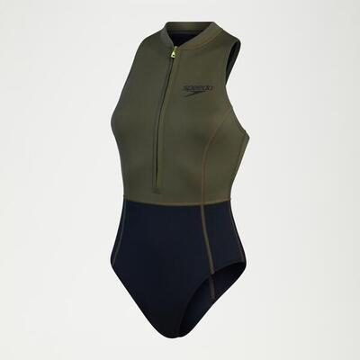Costume Da Bagno Intero Blocchi Di Colore Tessuto Termico Senza Maniche Donna