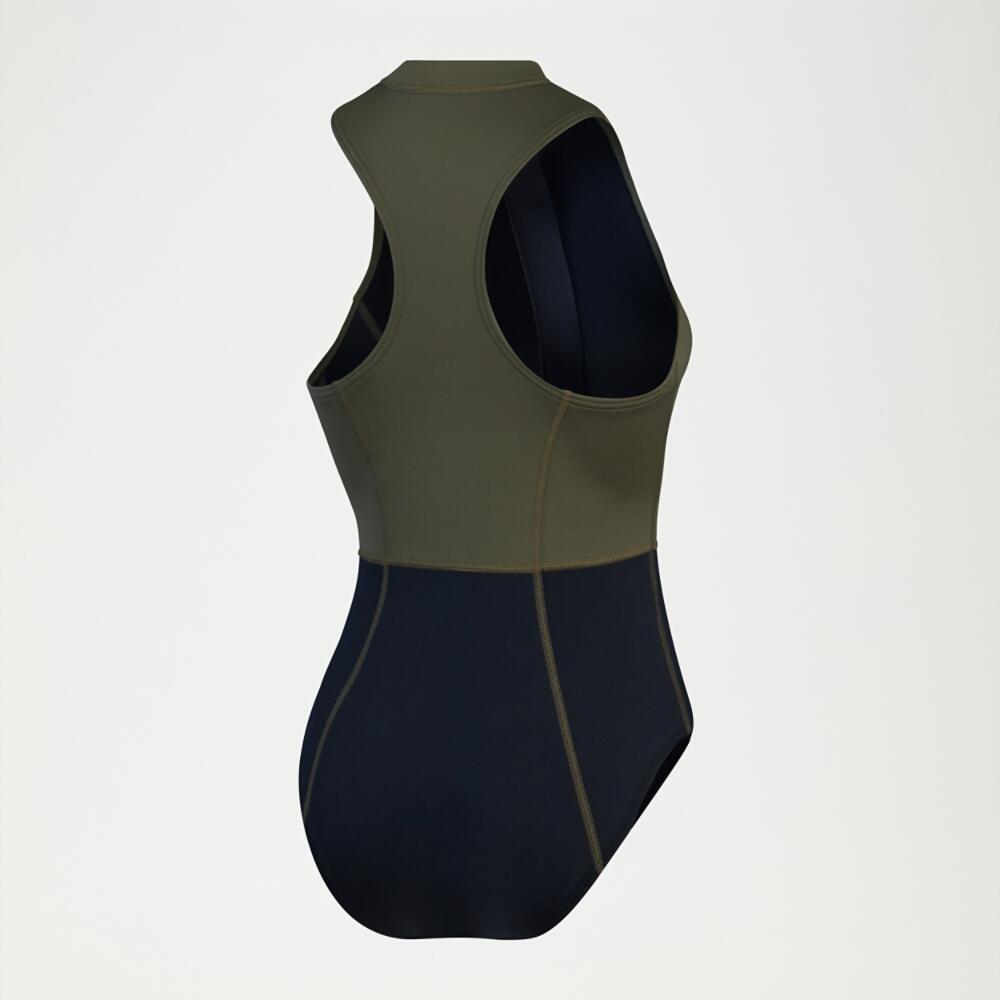 Maillot De Bain 1 Pièce Sans Manches Motif/style Blocs De Couleurs Femme (Noir / 2/6