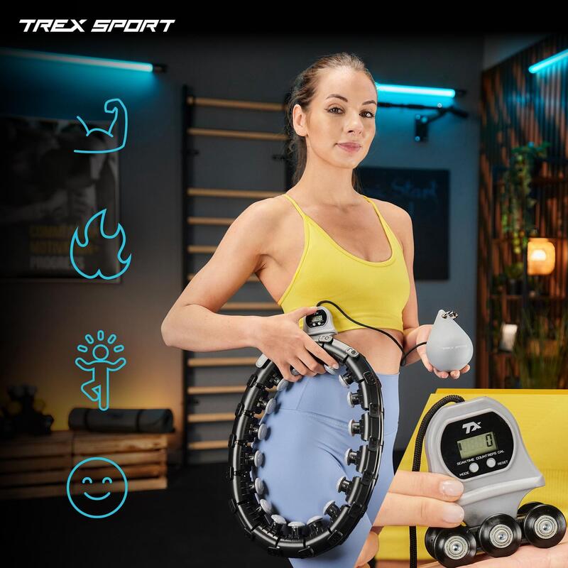 Hula hoop cu proeminențe Trex Sport 400g contor calorii negru