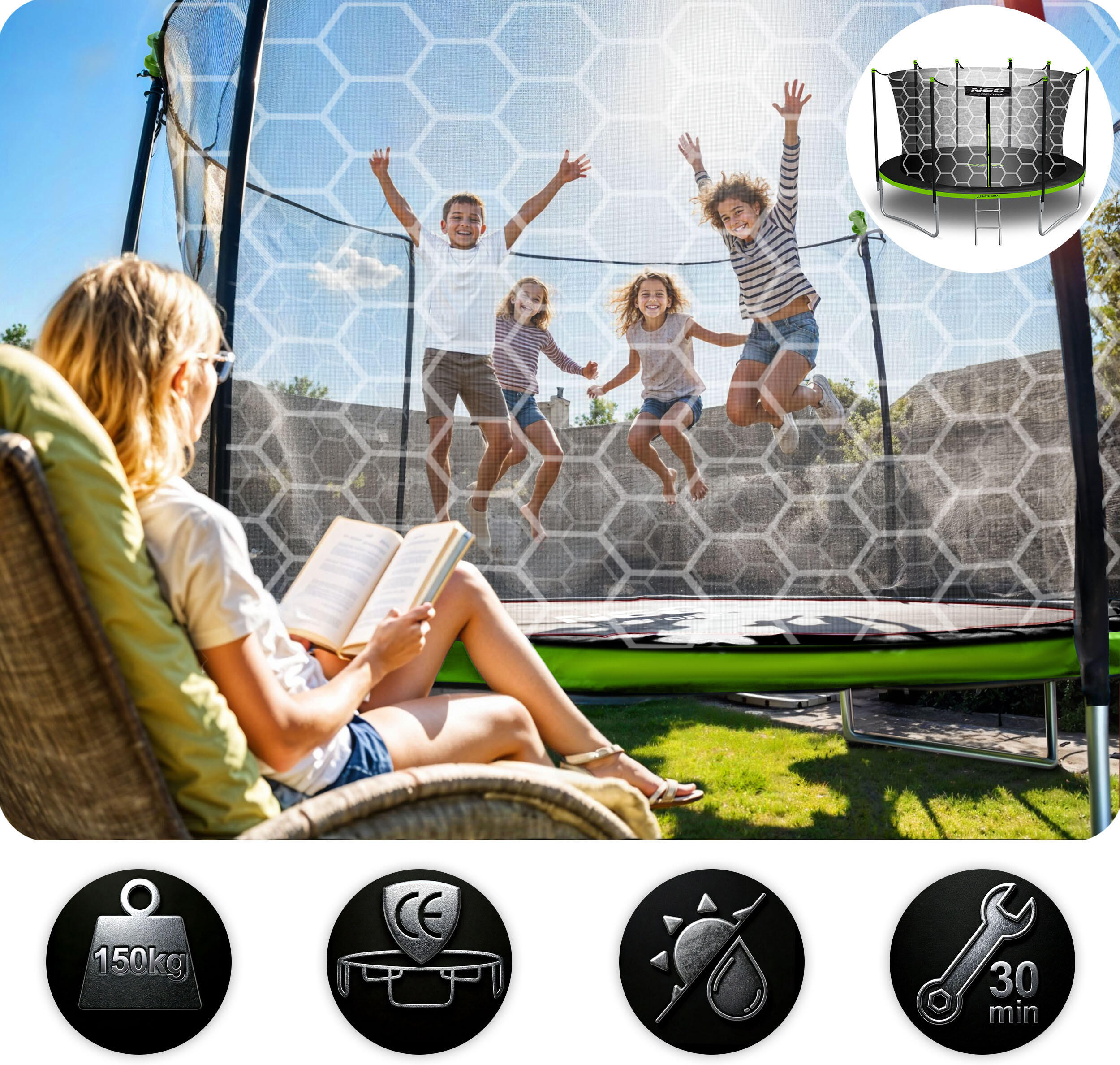 Trampolina ogrodowa z siatką wewnętrzną Neo-Sport 435cm 14ft 5/7