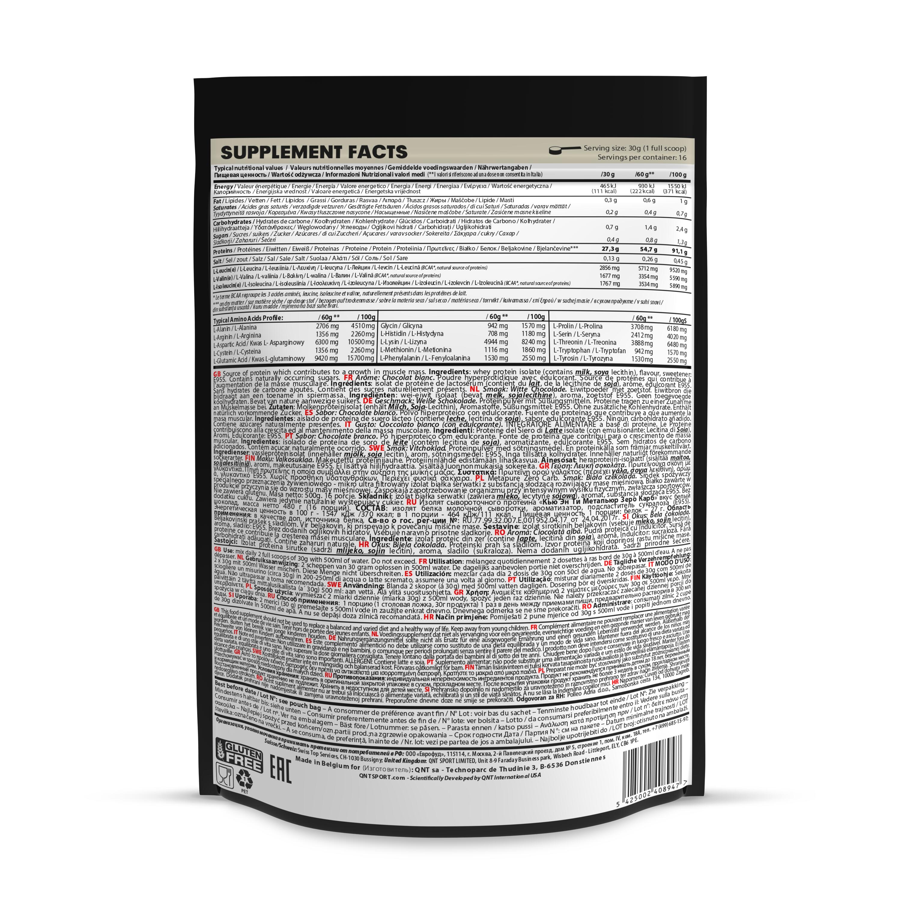 Metapure Zero Carb Whey Isolate 480g QNT 3/5