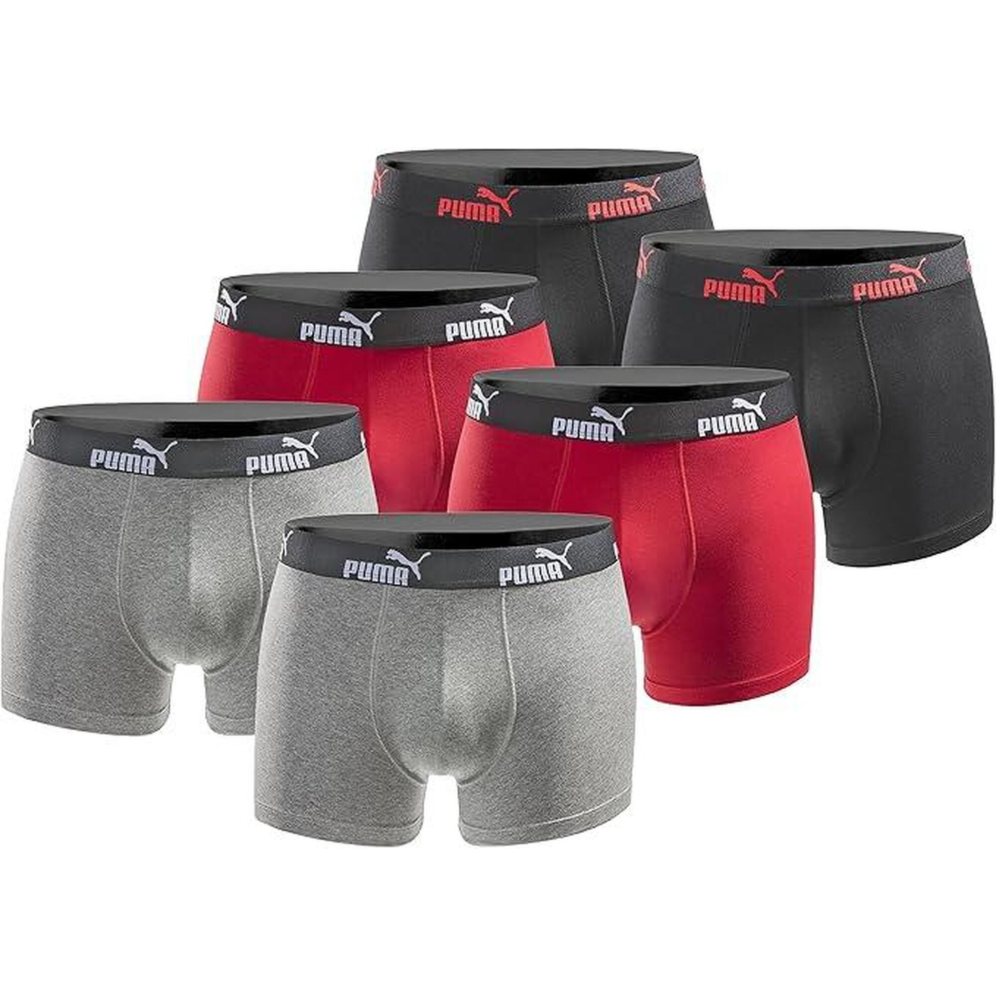 Puma - Boxers Pour Hommes Puma Boxershorts 6-pack En Coton - Caleçon - Gris|noir|rouge - Decathlon