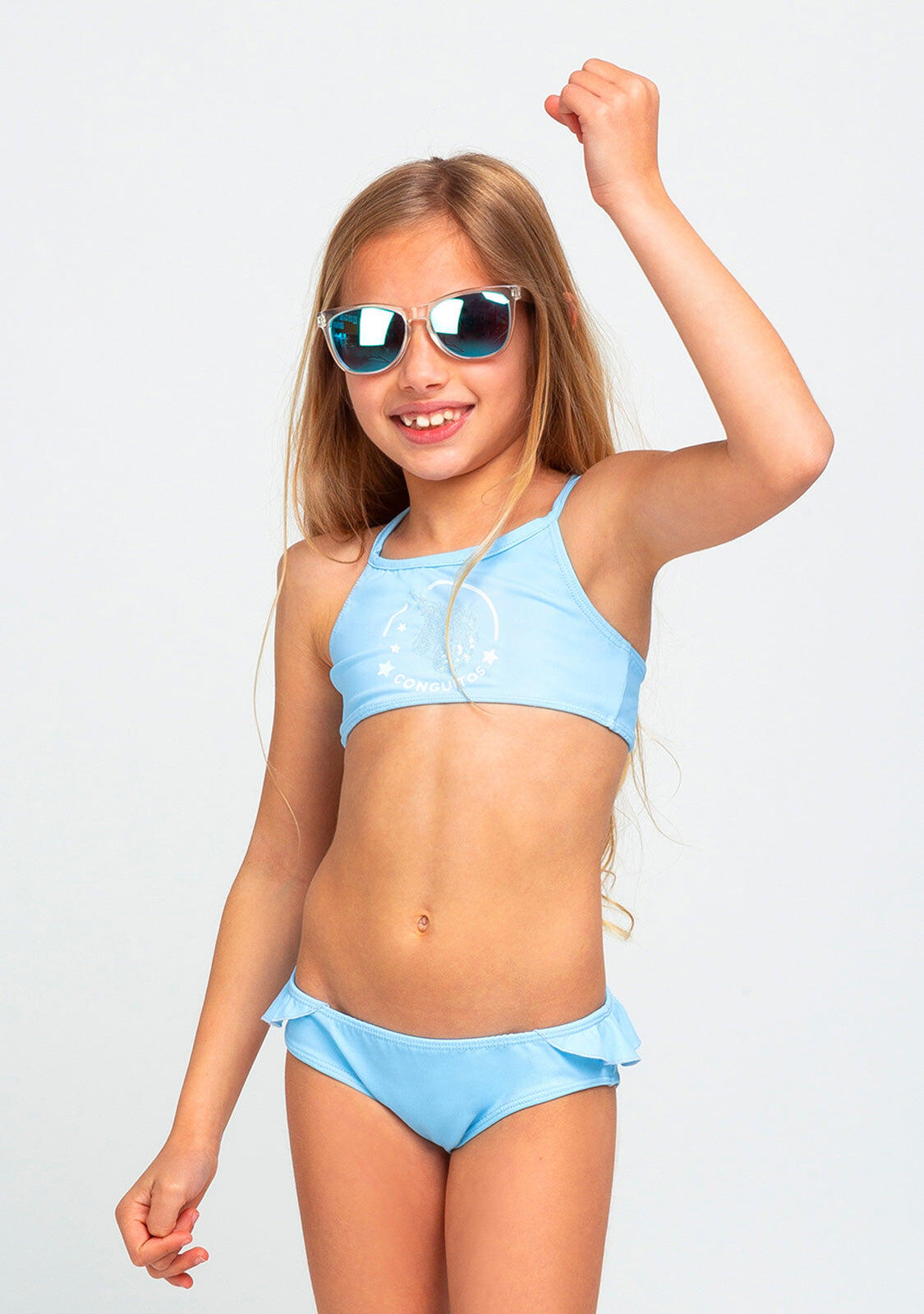 Bikini de Niña Volante Celeste 3/4