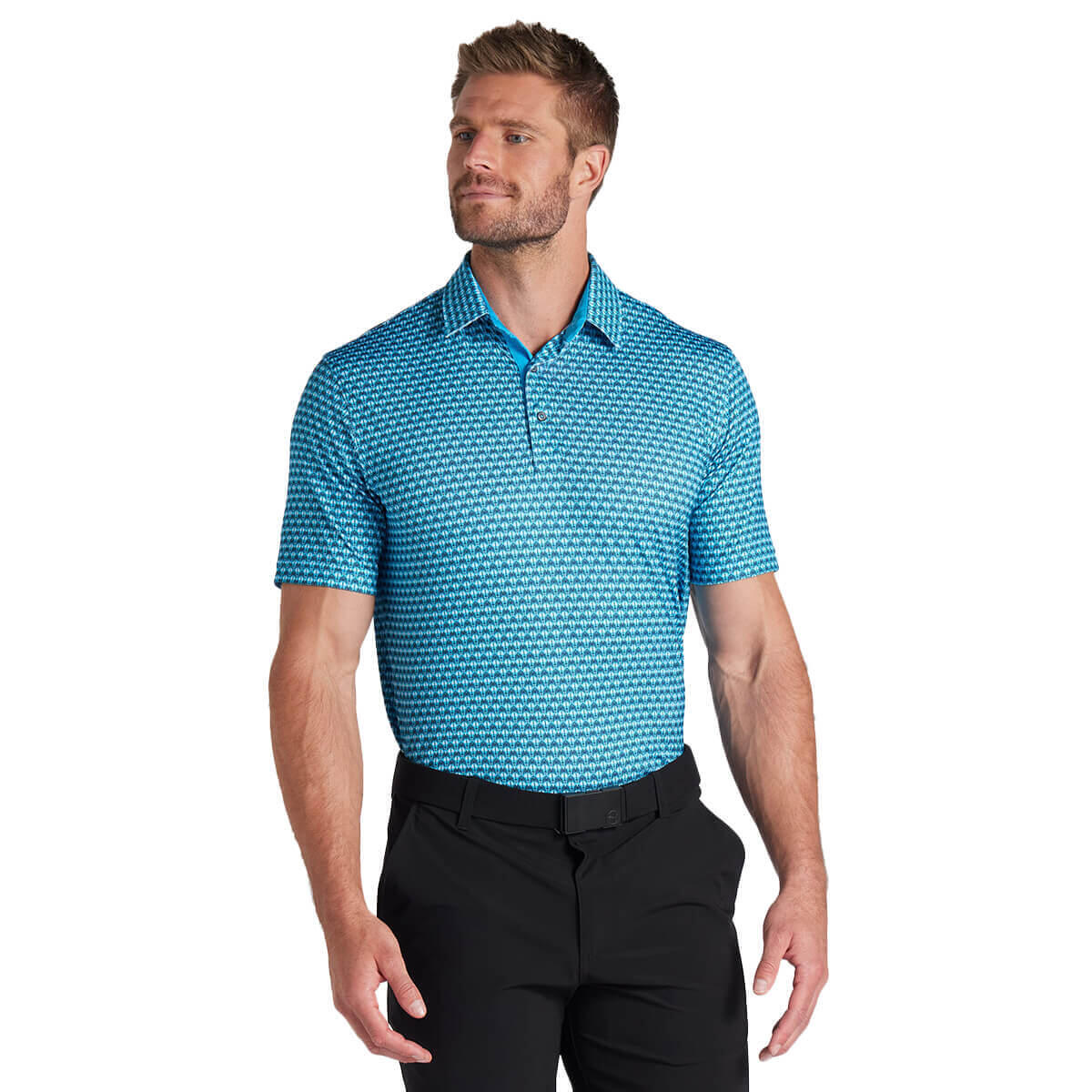 Puma Golf Mens Mattr Palm Deco Golf Polo Shirt - Aqua Blue-Black - L 5/6