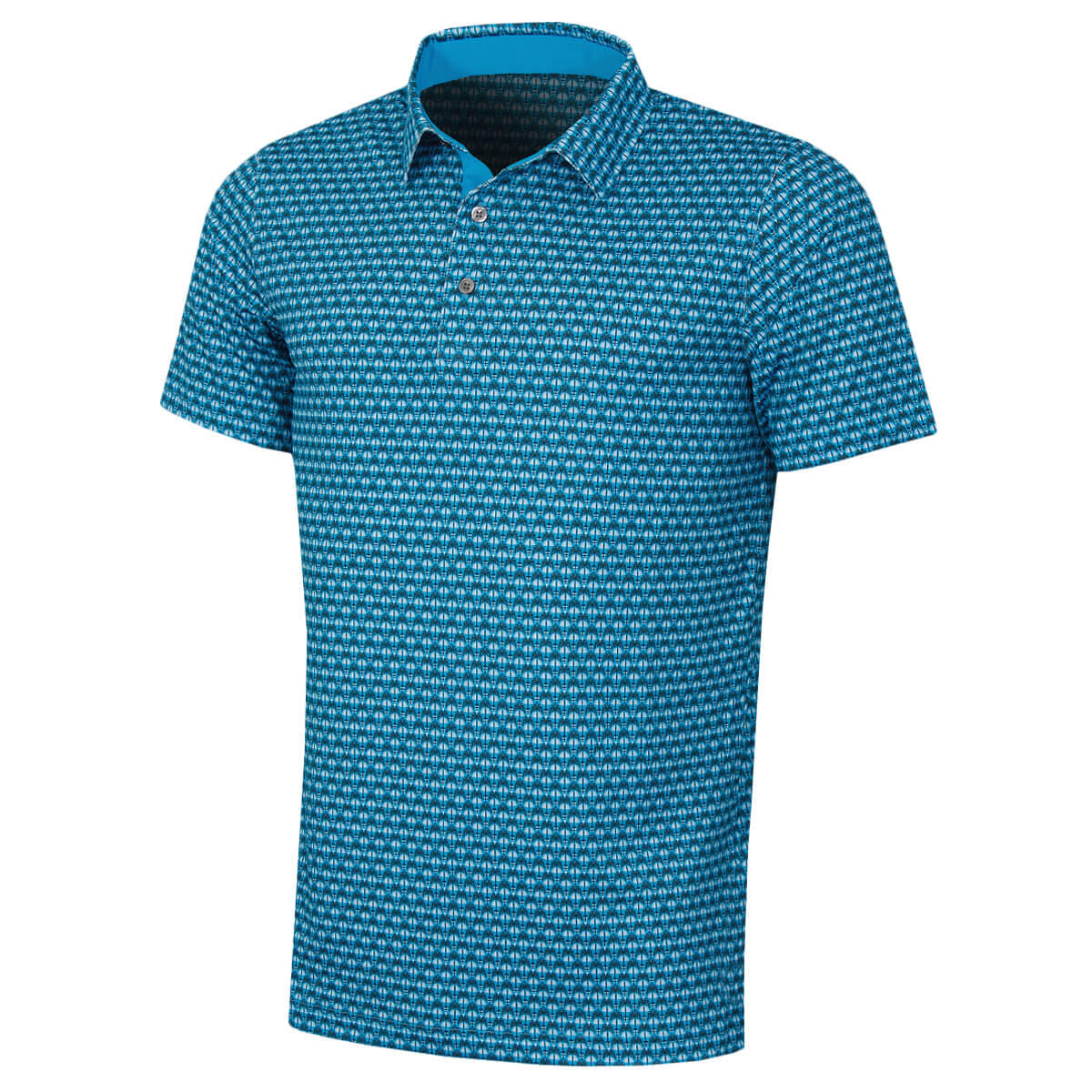 Puma Golf Mens Mattr Palm Deco Golf Polo Shirt - Aqua Blue-Black - L 1/6