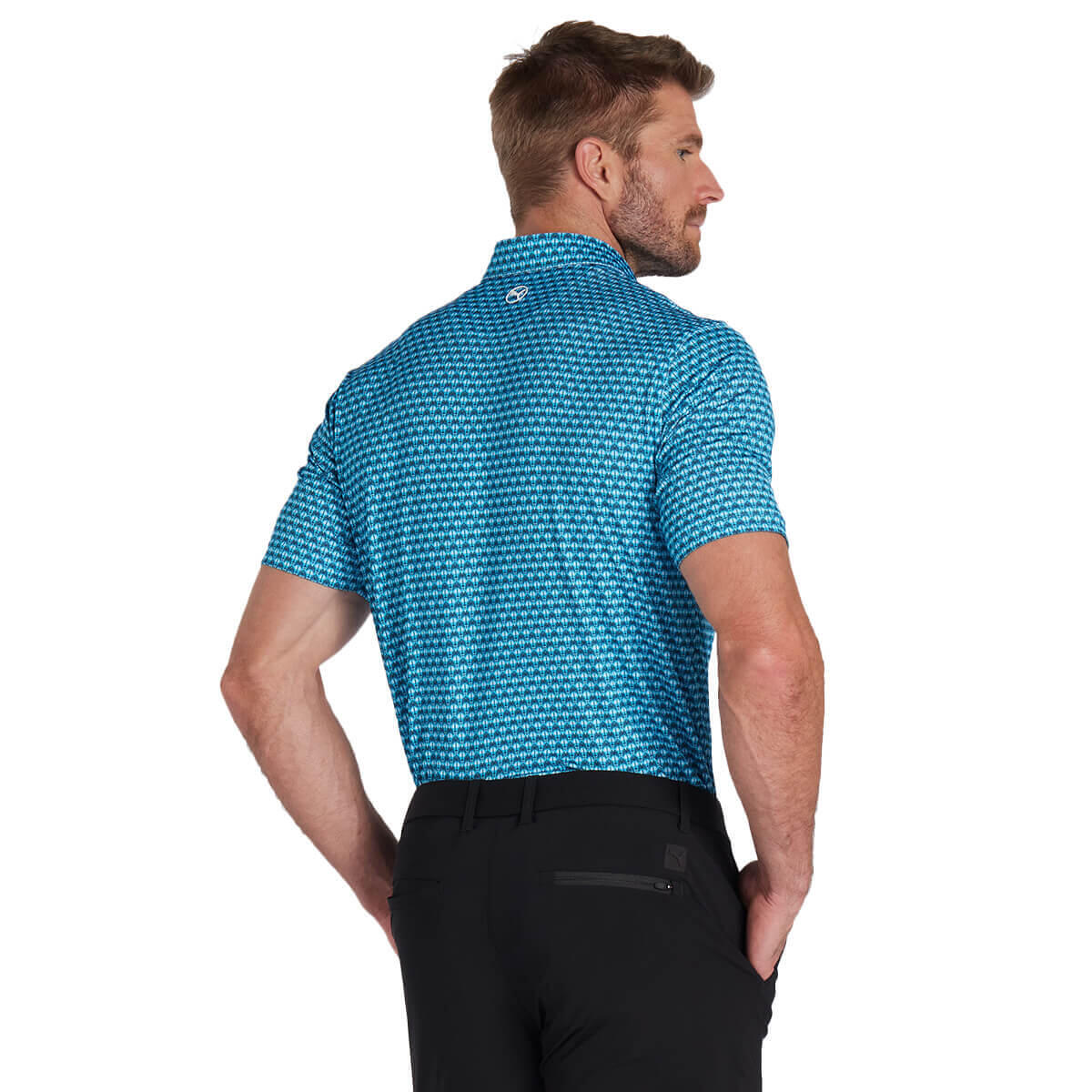 Puma Golf Mens Mattr Palm Deco Golf Polo Shirt - Aqua Blue-Black - L 6/6