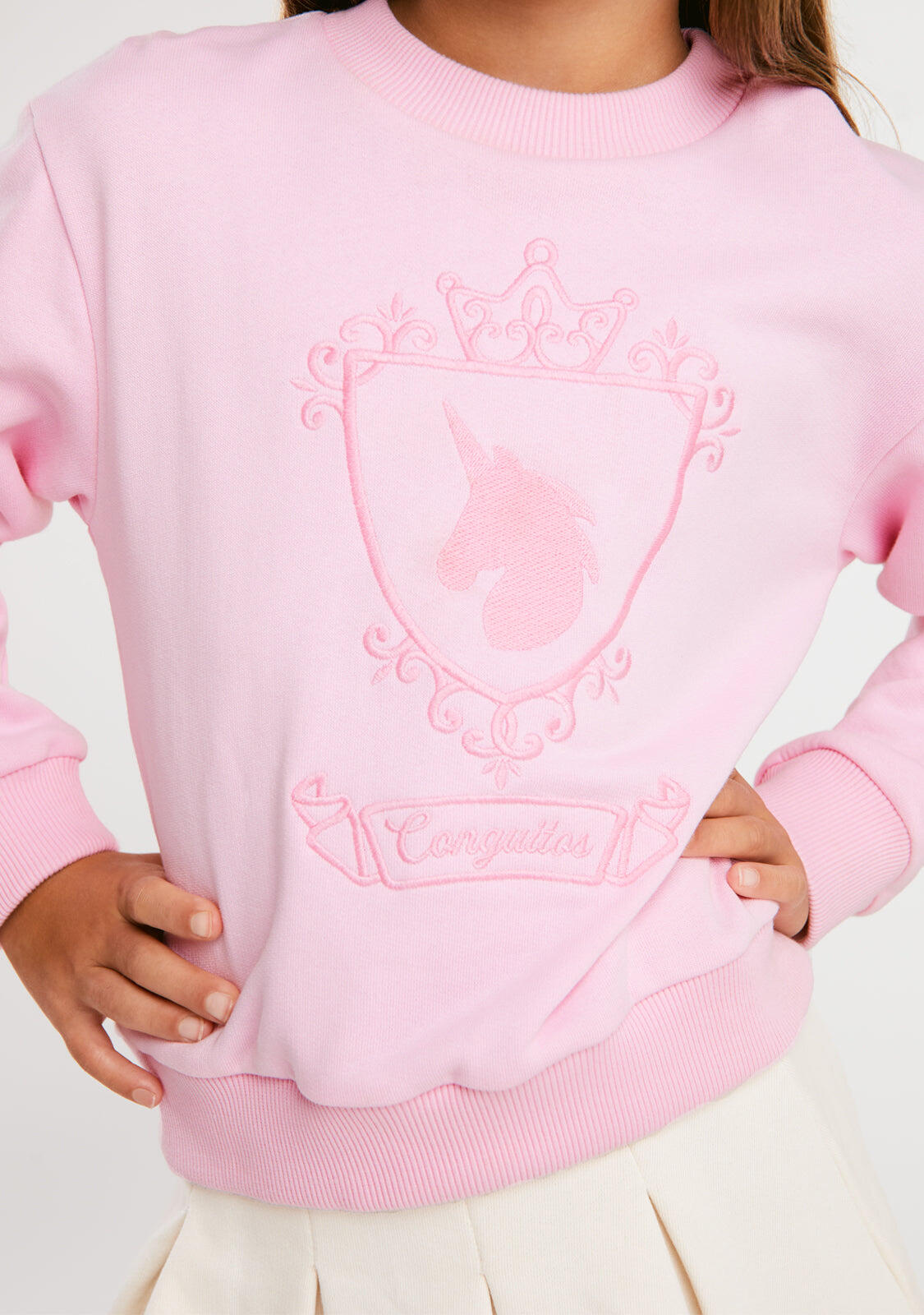 Sudadera Unicornio Bordado Rosa 3/4