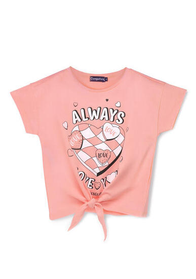 Camiseta De Niña Estampado Anudado En Naranja
