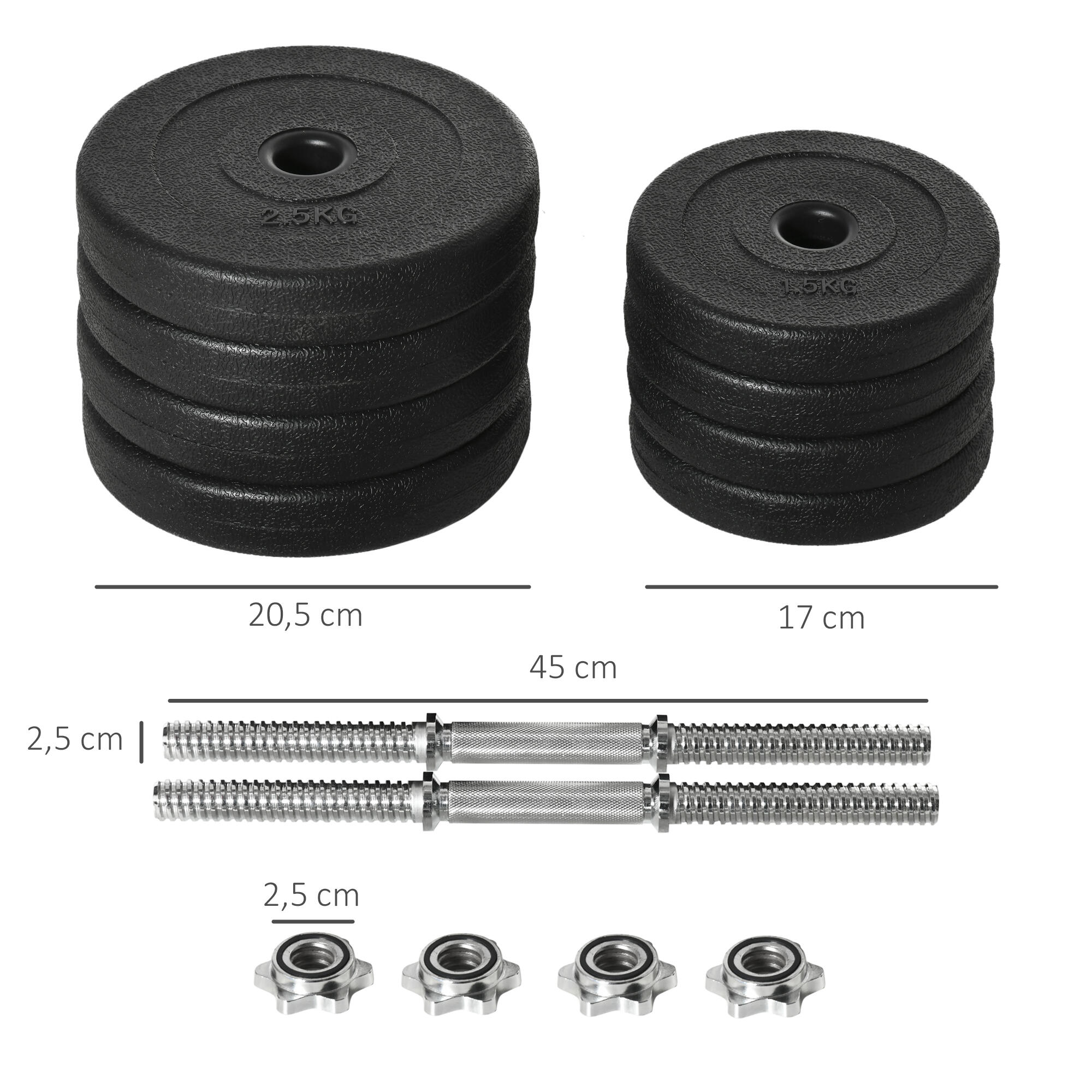 Conjunto de halteres ajustáveis 45x20,5x20,5 cm preto HOMCOM 3/5