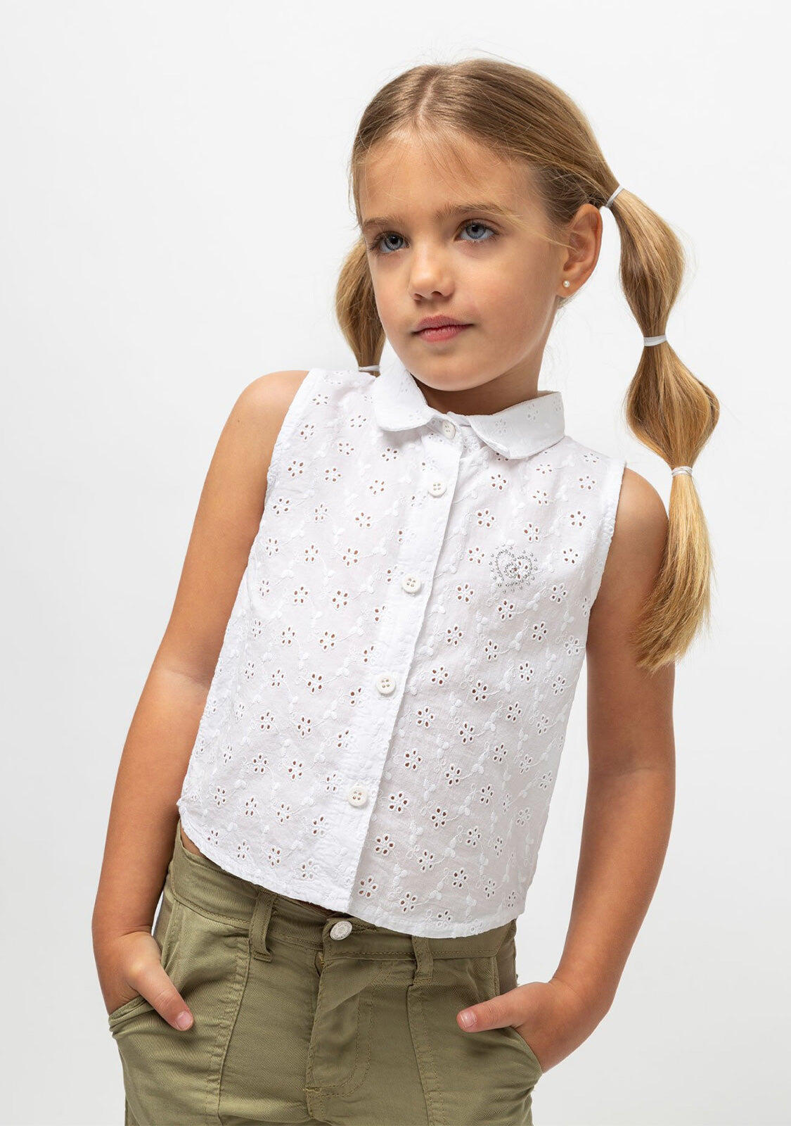 Camisa de Niña Troquelada Blanco 2/3