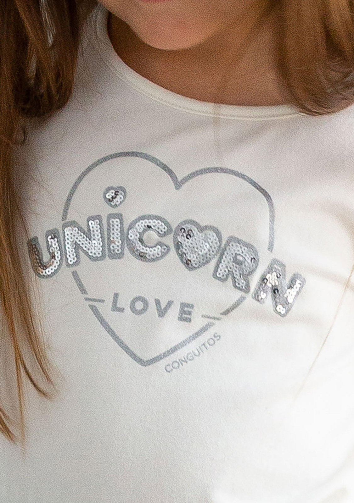 Camiseta de Niña De Manga Larga en Blanco con Estampado de Lentejuelas 2/4